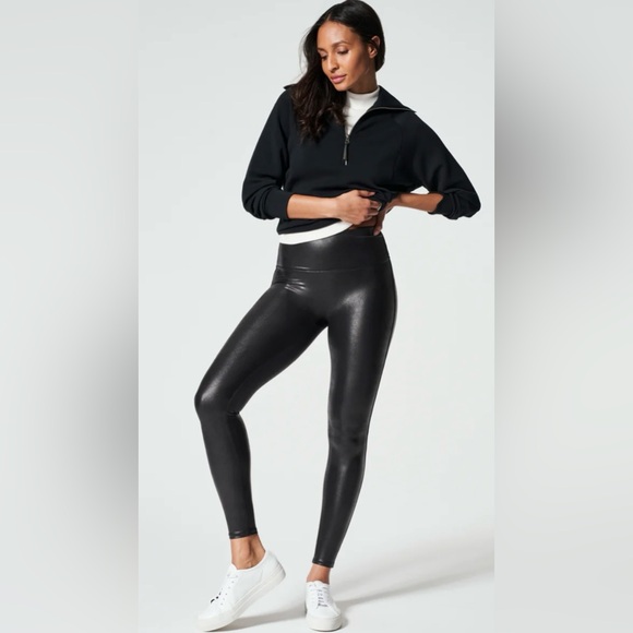 SPANX Faux Leather Black Leggings NWT Size S Tall - Picture 1 of 10